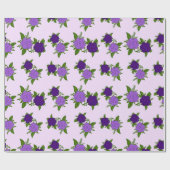 Blaue und violette Blumen mit violettem Muster Geschenkpapier (Flach)