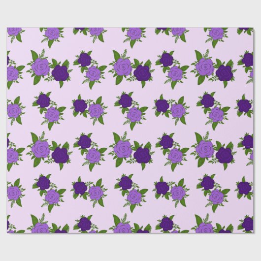 Blaue und violette Blumen mit violettem Muster Geschenkpapier (Flach)