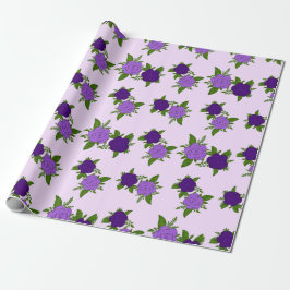 Blaue und violette Blumen mit violettem Muster Geschenkpapier