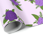 Blaue und violette Blumen mit violettem Muster Geschenkpapier (Rolleneckpunkt)