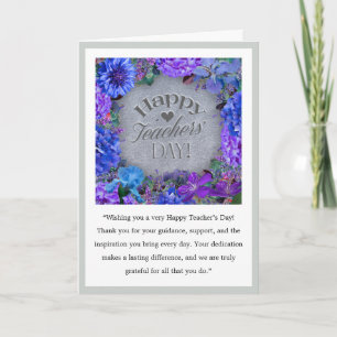 Blaue und violette Blumenkarte zum Tag des Lehrers Karte