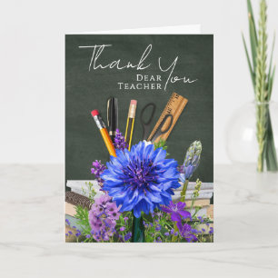 Blaue und violette florale Lehrerdankeschön-Foto Karte
