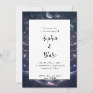 Blaue und violette himmlische Fantasy-Hochzeit Einladung