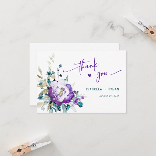 Blaue und violette Hochzeit Danke (Vorderseite/Rückseite Beispiel)