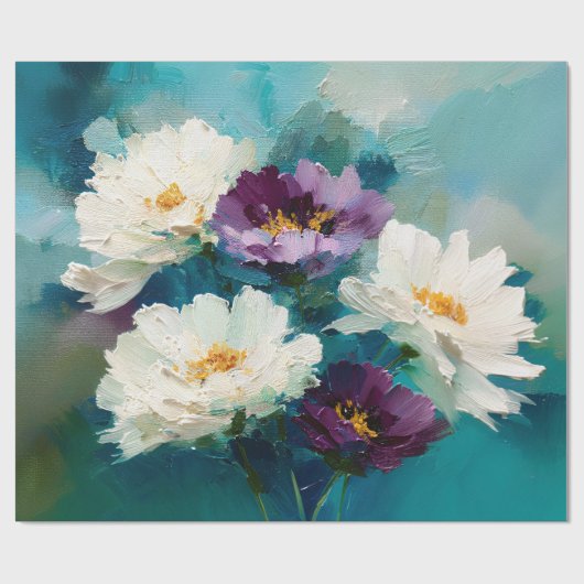 Blaue und violette malerische Blumen Geschenkpapier (Flach)