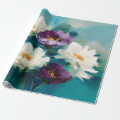 Blaue und violette malerische Blumen Geschenkpapier (Ungerollt)