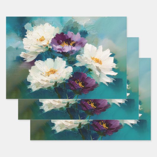 Blaue und violette malerische Blumen Geschenkpapier Set (Set)