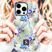 Blaue und violette Monogramm-Blumen Case-Mate iPhone Hülle