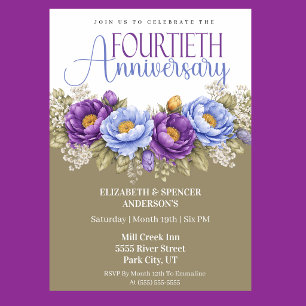 Blaue und violette Pfingstrose 40. Hochzeitstag Einladung