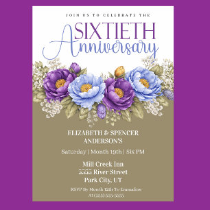 Blaue und violette Pfingstrose 60. Hochzeitstag Einladung
