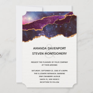 Blaue und violette Raum und Sterne Moderne Hochzei Einladung