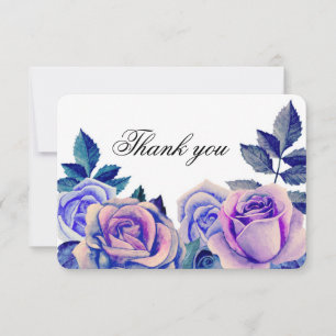 Blaue und violette Rosen danke. Florale Hochzeit Dankeskarte
