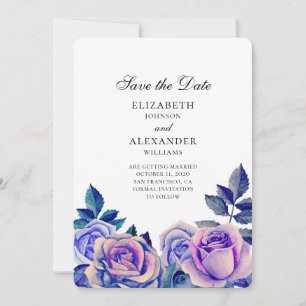 Blaue und violette Rosen Hochzeit Termin vormerken Save The Date