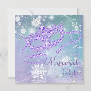Blaue und violette Schneeblatt-Maskenparty Einladung