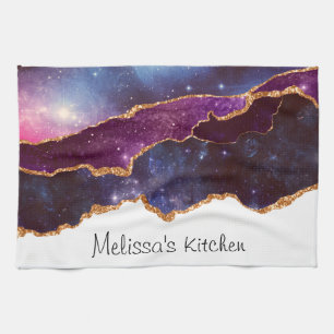 Blaue und violette Space- und Sternen-Moderne Acha Geschirrtuch