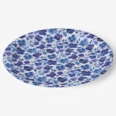 Blaue und violette Stiefmütterchen-Blumenmuster Pappteller (Schrägansicht)