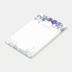 Blaue und violette Wasserfarbe Blumen personalisie Post-it Klebezettel