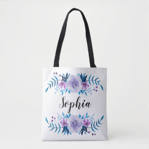 Blaue und violette Wasserfarbe Blumenkranz mit ind Tasche