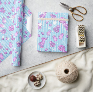 Blaue und violette Wasserfarbe süße Winteraccessoi Geschenkpapier