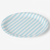 Blaue und weiß gestreifte Papierplatte Pappteller (Schrägansicht)