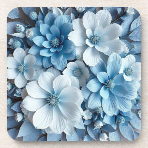 Blaue und weiße 3D-Blumen Getränkeuntersetzer