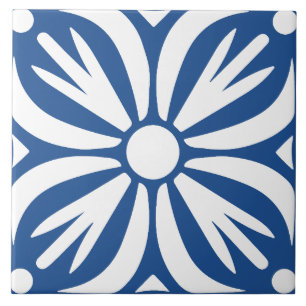 Blaue und weiße abstrakte floral geometrische  fliese