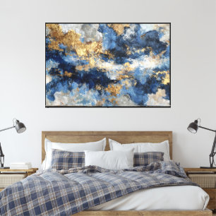 Blaue und weiße abstrakte Wandkunst – Elegantes Ca Leinwanddruck