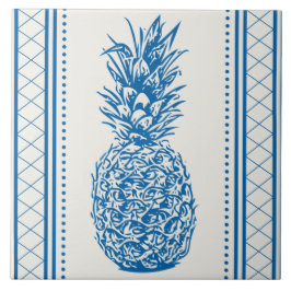 Blaue und weiße Ananas-Silhouette Fliese