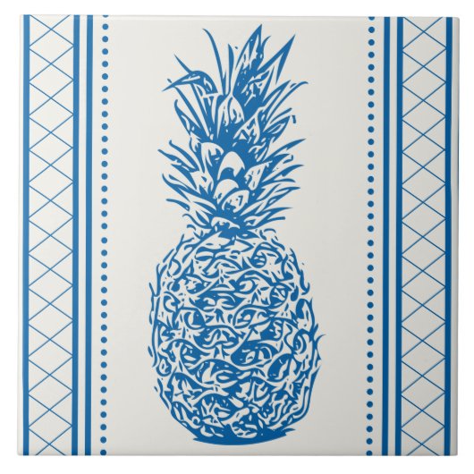 Blaue und weiße Ananas-Silhouette Fliese (Vorderseite)