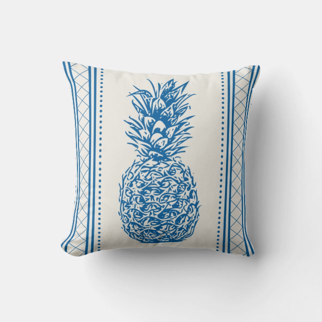Blaue und weiße Ananas-Silhouette Kissen (Vorderseite)