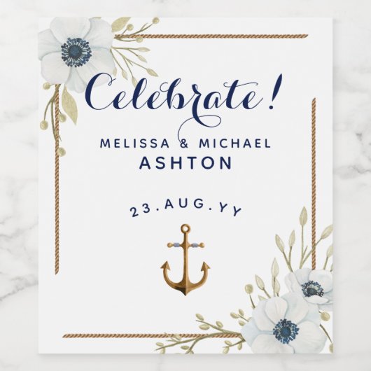 Blaue und weiße Anemonen der Nautischen Seenplatte Weinetikett (Einzelnes Label)