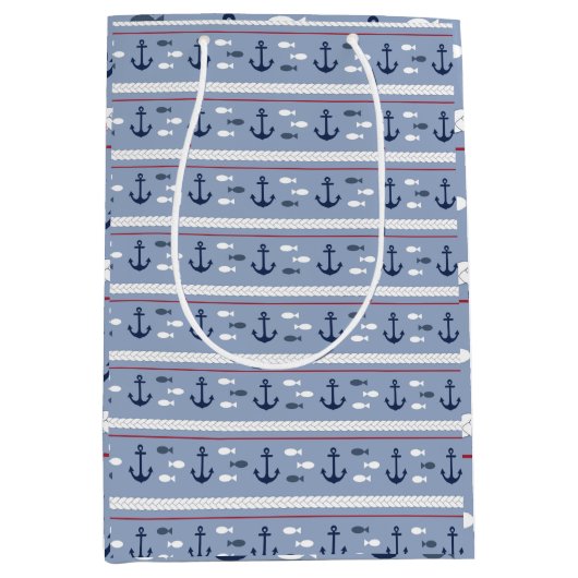 Blaue und weiße Anker Mittlere Geschenktüte (Vorderseite)