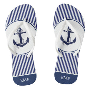 Blaue und weiße Anker und Streifen Badesandalen