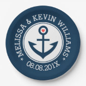 Blaue und weiße Ankerbord Hochzeitsdesign Pappteller (Vorderseite)