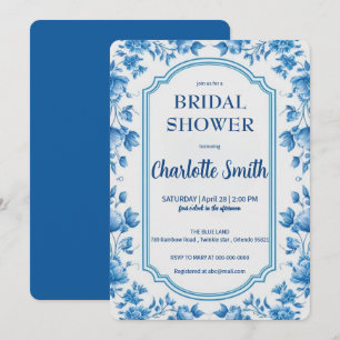 blaue und weiße antike Chinoiserie-Brautdusche Einladung