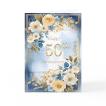 Blaue und weiße Aquarell 50. Hochzeitstag