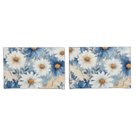 Blaue und weiße Aquarell-Gänseblume Kissenbezug