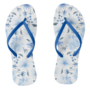 Blaue und weiße Aquarellfarben Floral Gedreht Flop Badesandalen