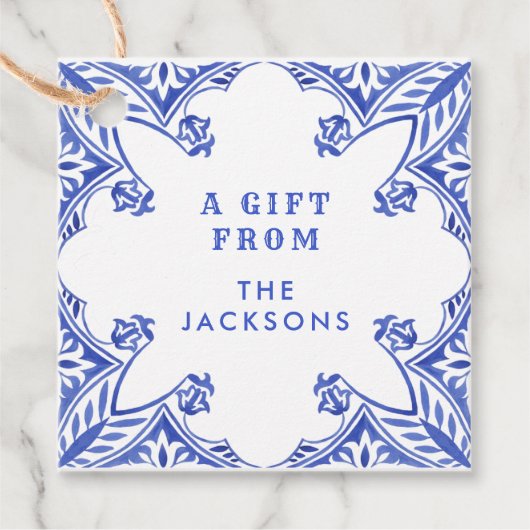 Blaue und weiße Aquarellfarben Geschenkanhänger (Vorderseite)