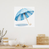 Blaue und weiße Aquarellschirme - Kinderzimmer im  Poster (Küche)