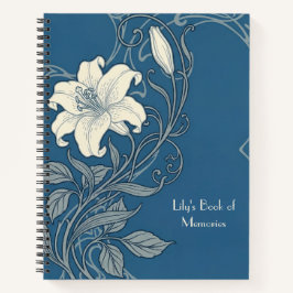 Blaue und Weiße Art Nouveau Lilie Notizblock