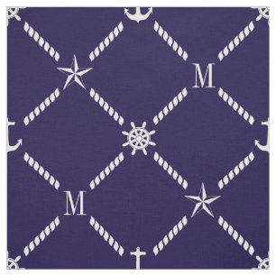Blaue und weiße aukale Monogramm Stoff