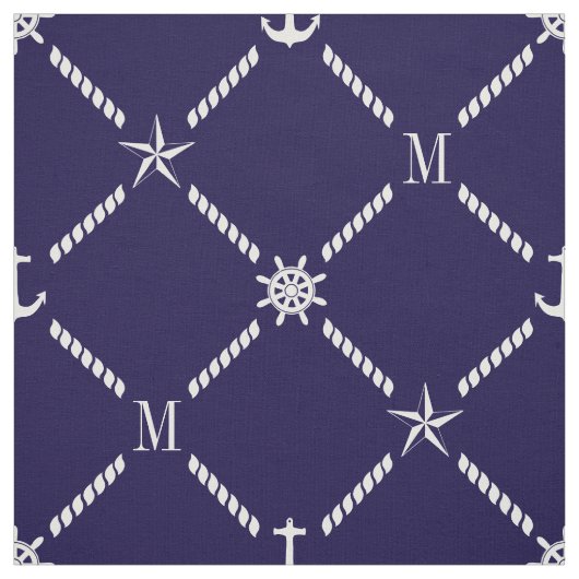Blaue und weiße aukale Monogramm Stoff (Muster)