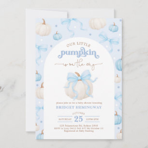 Blaue und weiße Baby-Party für den Kürbisjungen Einladung