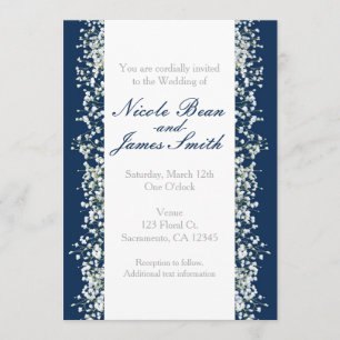 Blaue und weiße Babys-Breath-Hochzeitseinladungen Einladung
