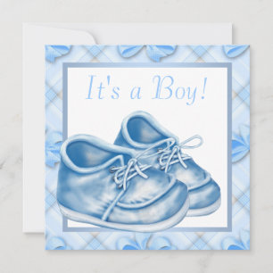 Blaue und weiße Babyschuhe Jungen-Party Einladung