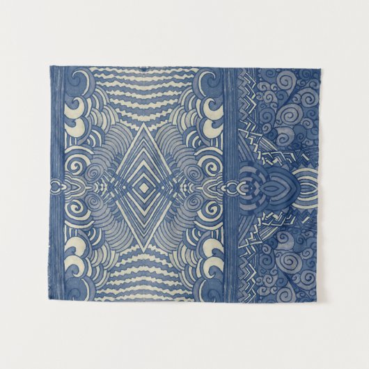 Blaue und weiße Bauerntapeten Wandteppich (Vorderseite (Horizontal))