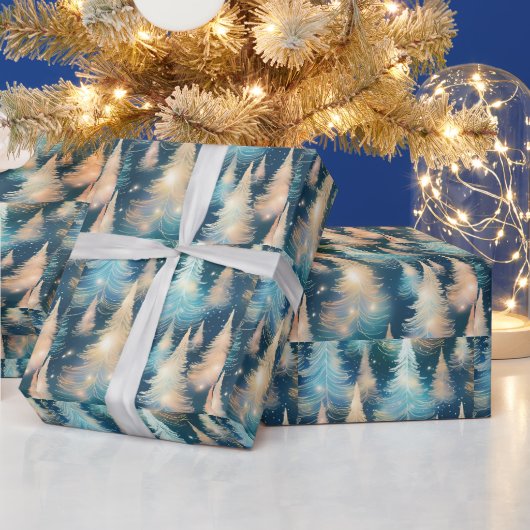 Blaue und weiße Bäume Moderne Weihnachten Geschenkpapier (Feiertage)