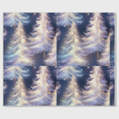 Blaue und weiße Bäume Moderne Weihnachten Geschenkpapier (Flach)