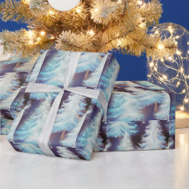 Blaue und weiße Bäume Moderne Weihnachten Geschenkpapier